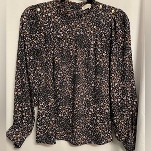 Loft ruffle collar blouse, floral print w/ gold button details, size S